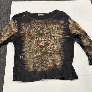 Cactus Black and Brown Graphic Long Sleeve Blouse